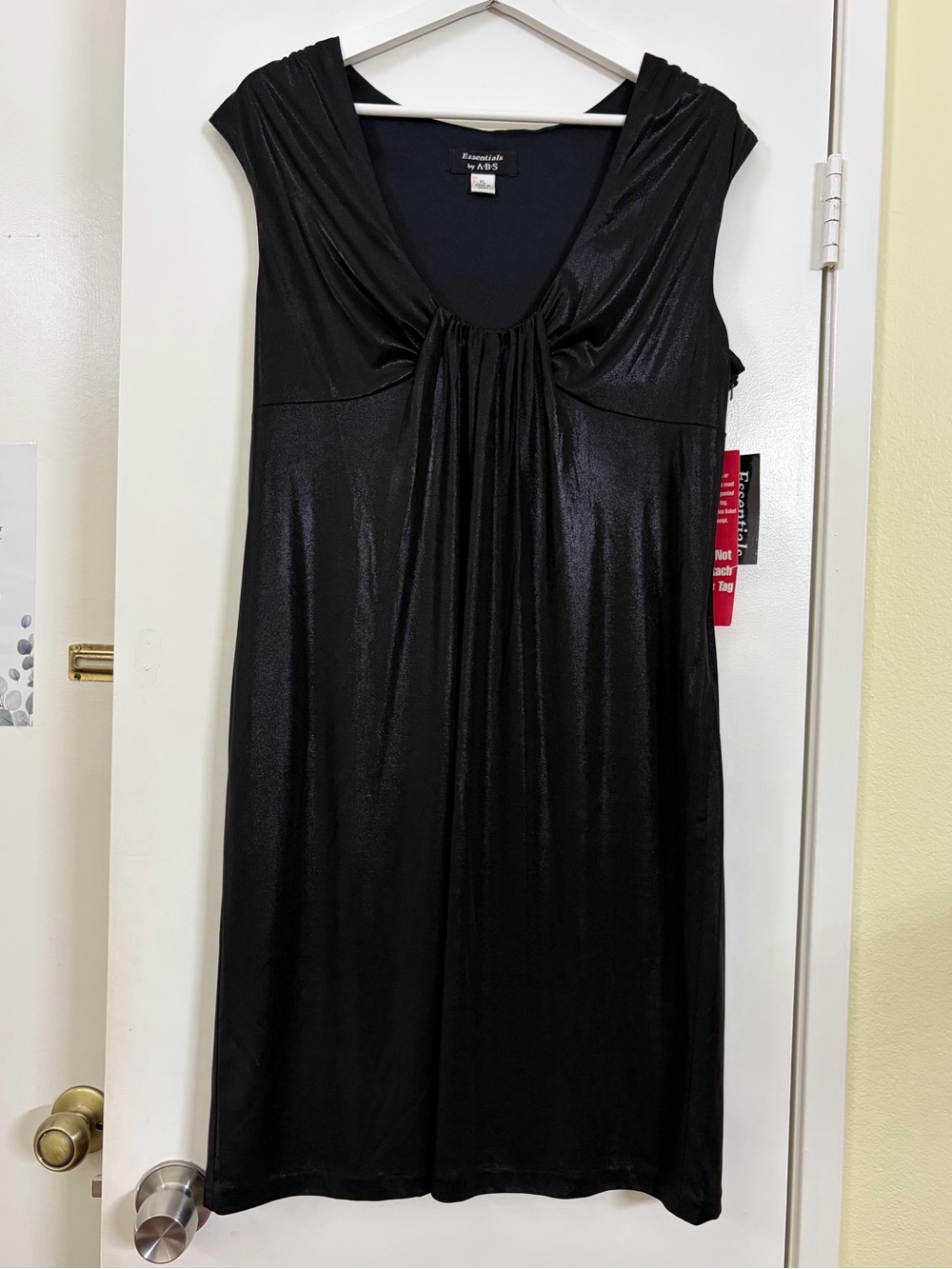 Essentials by A.B.S. Black Shimmer Empire Waist Midi Dress NWT Y2K Evening XL